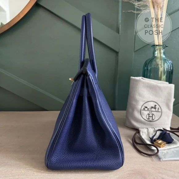 EUC Hermes Birkin 30 Epsom Blue Nuit Gold HW Tote Bag C Stamp 2018 - Picture 8 of 14